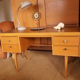 Oak-plated desk and formica 60s/70s