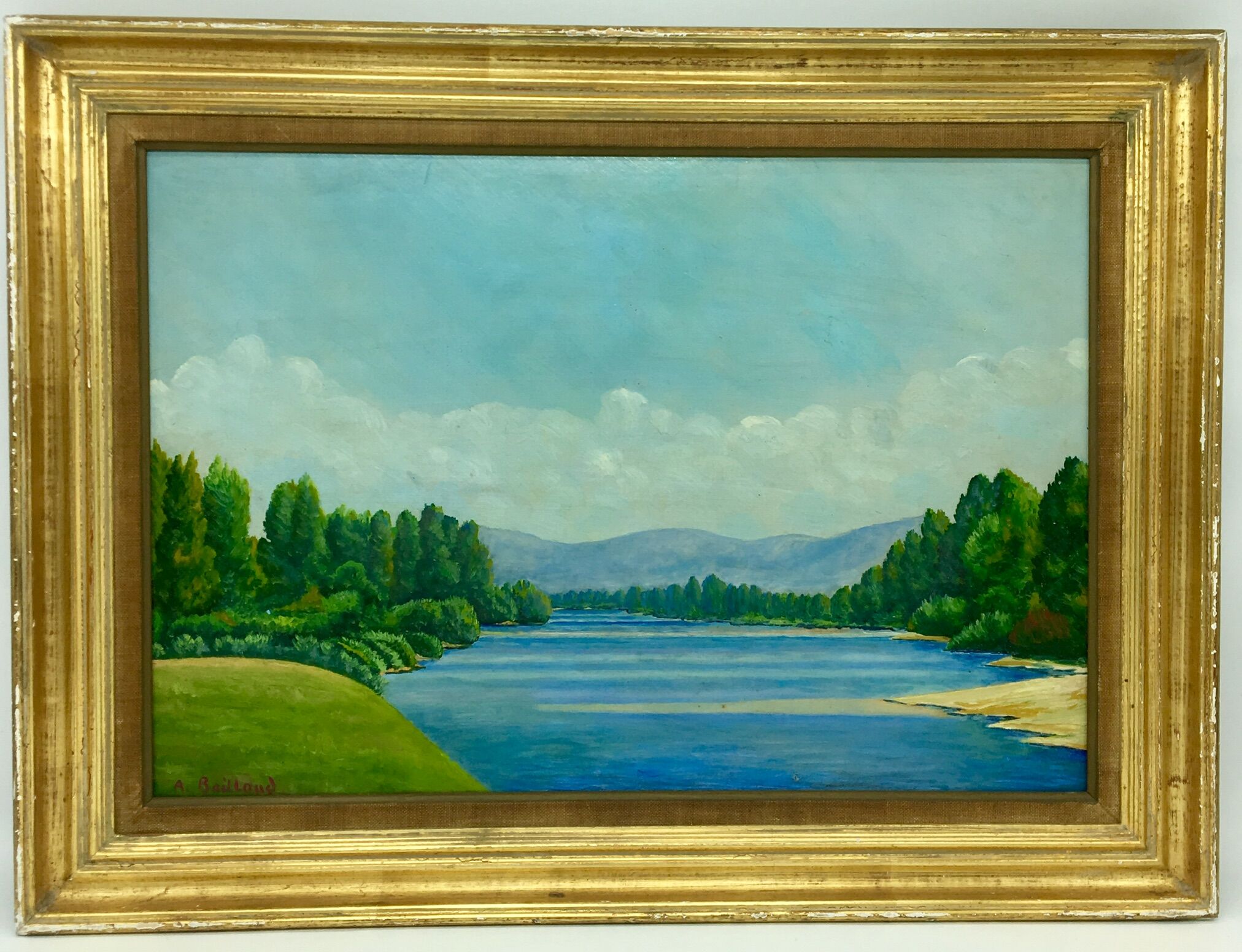 Tableau paysage au lac signé a Bailloud  années 50/70