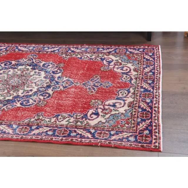 Vintage Turkish Oushak Handmade Wool Cotton Red Area Rug 124x209