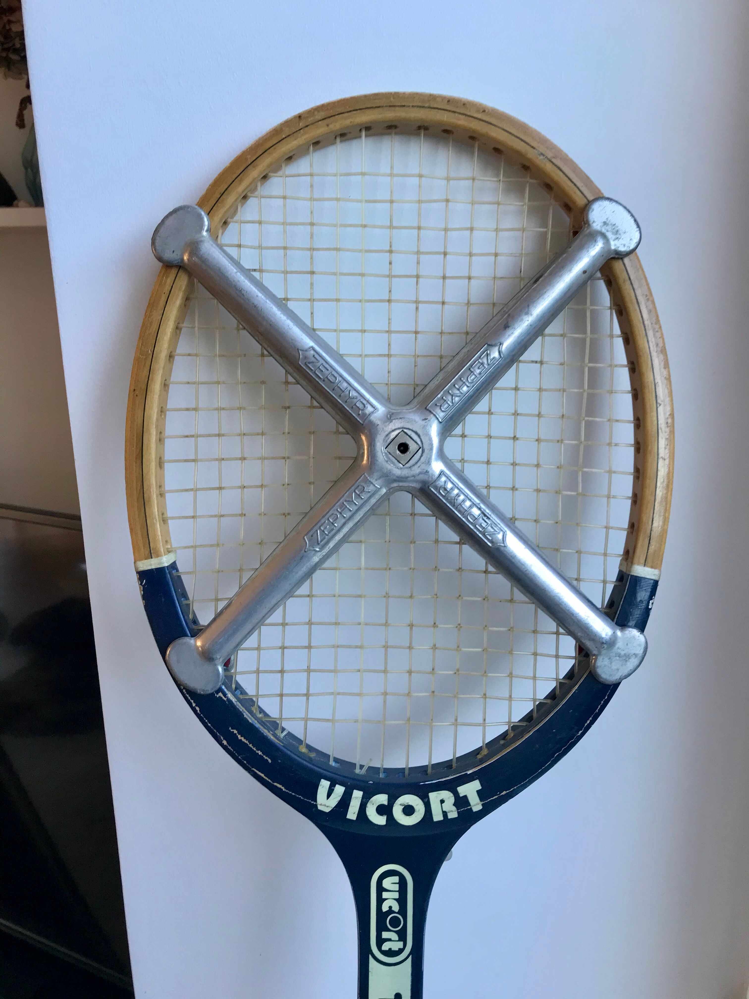 Vintage wooden racket and tensioner "vicort" 70s