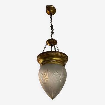 Vintage pendant light in chiseled glass and brass