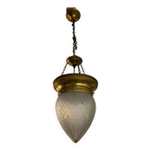 Vintage pendant light in chiseled glass and brass