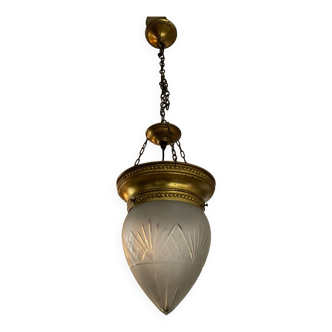 Vintage pendant light in chiseled glass and brass