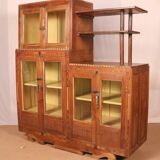 Antique Art Deco display case in Burmese teak with original yellow interior patina