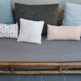 Large vintage rattan sofa bed