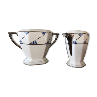 Limoges art deco porcelain milk pot and sugar pot