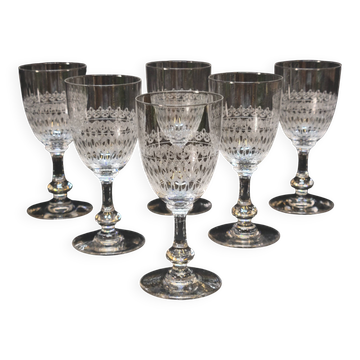 6 Anciens Verres A Vin / Porto En Cristal De Baccarat Gravé