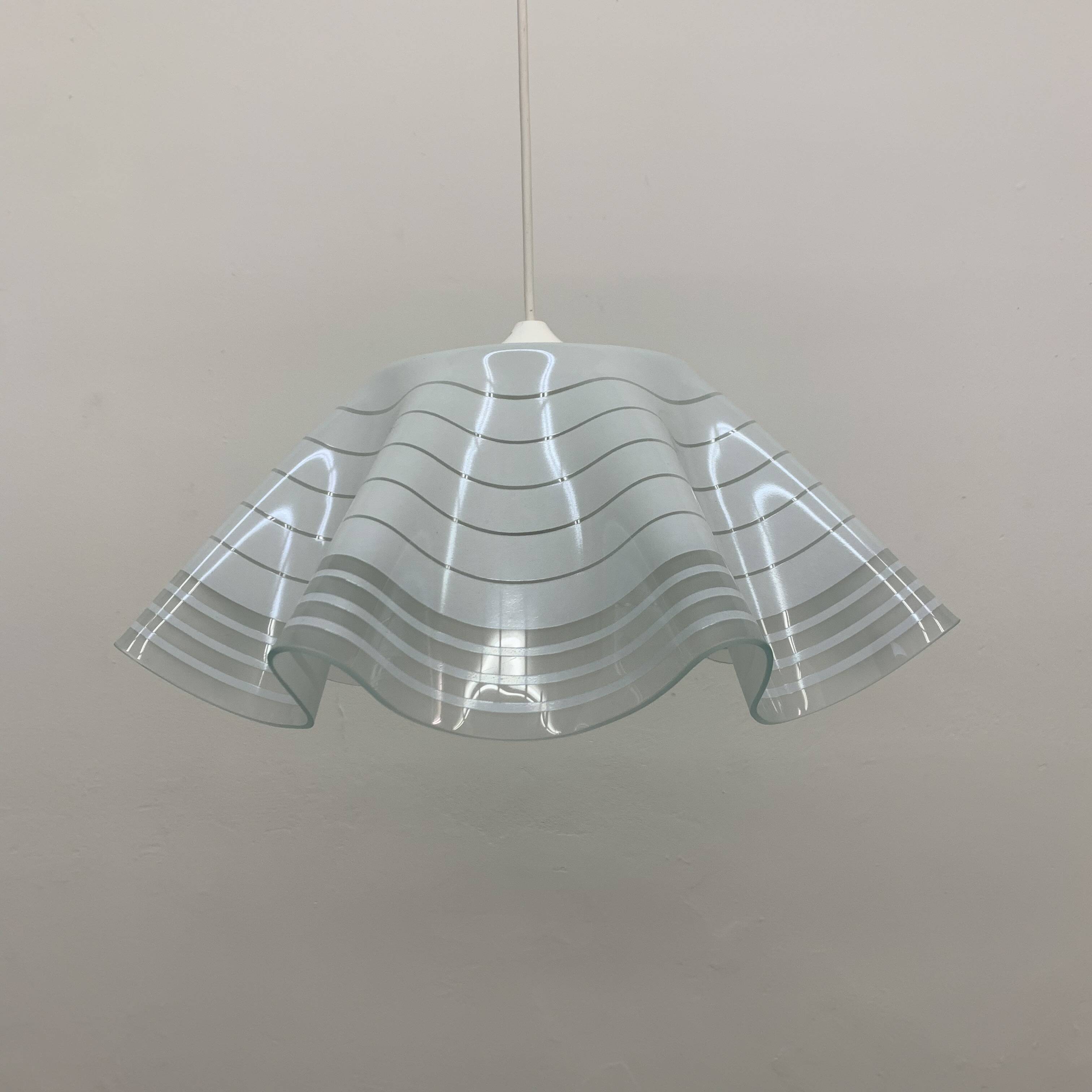 Mid-century minimalist folded glass hanging lamp, 1980’s