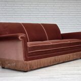 1970s, Danish 3-seater sofa, salmon pink furniture velour, beech wood.