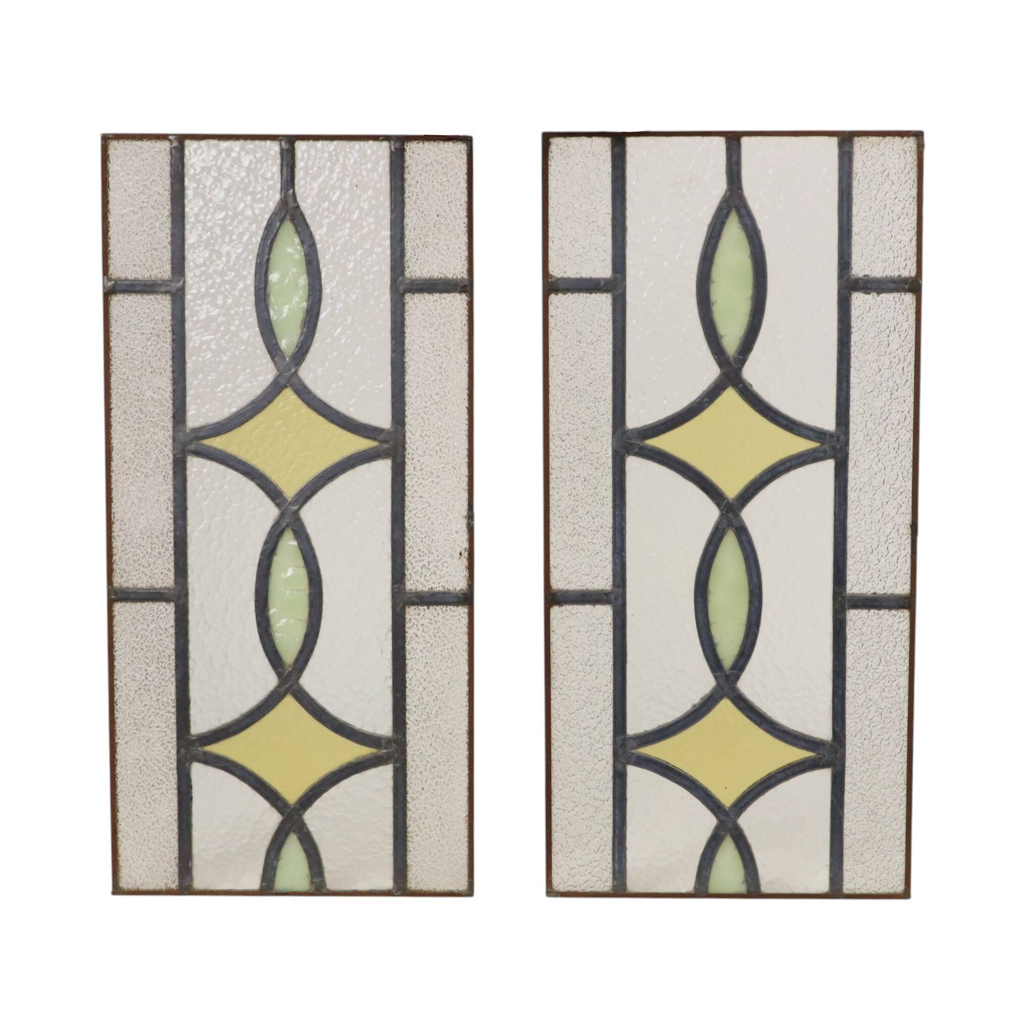 Art Deco Geometric Stained Glass Window 51x24cm