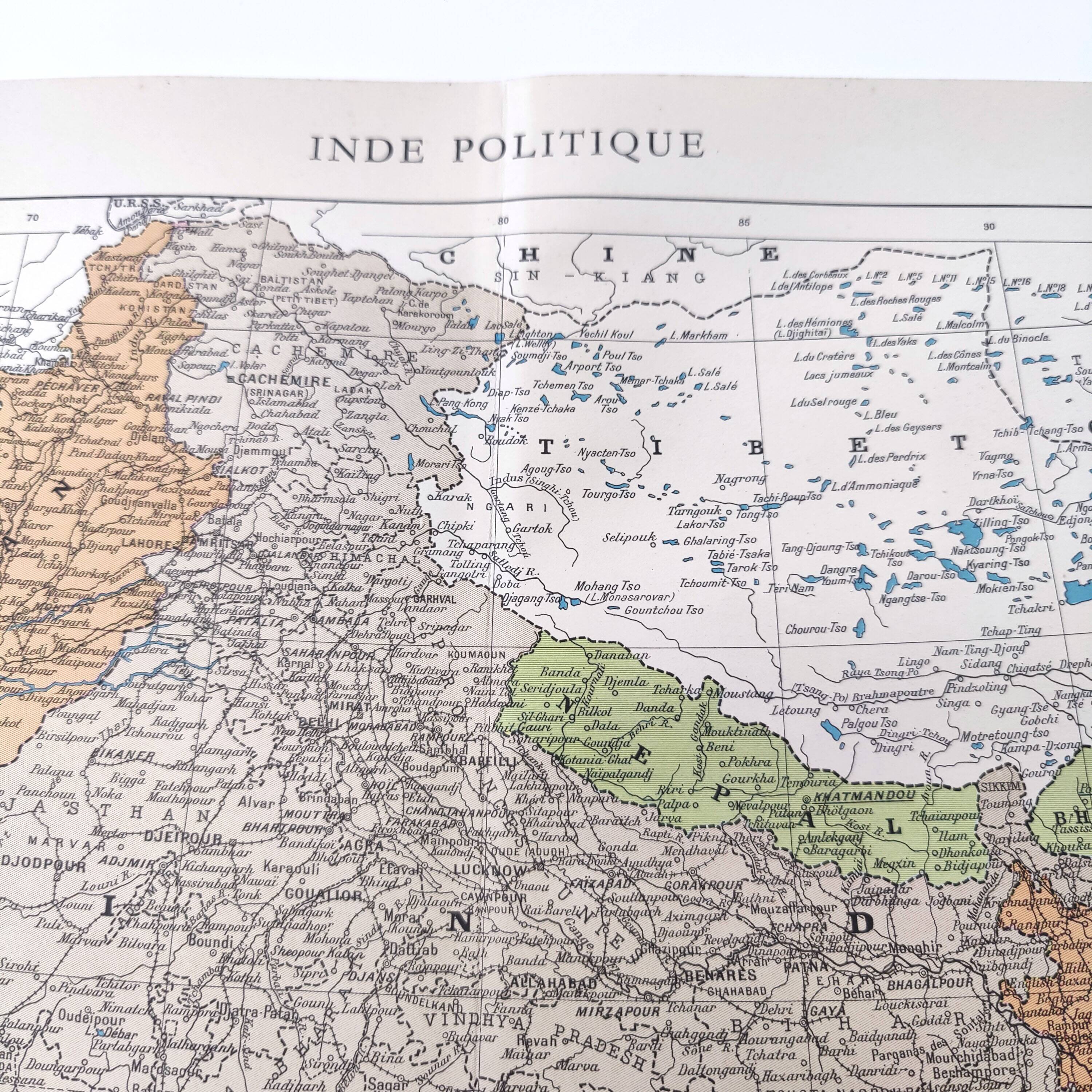 Vintage map of India 43x43cm from 1950