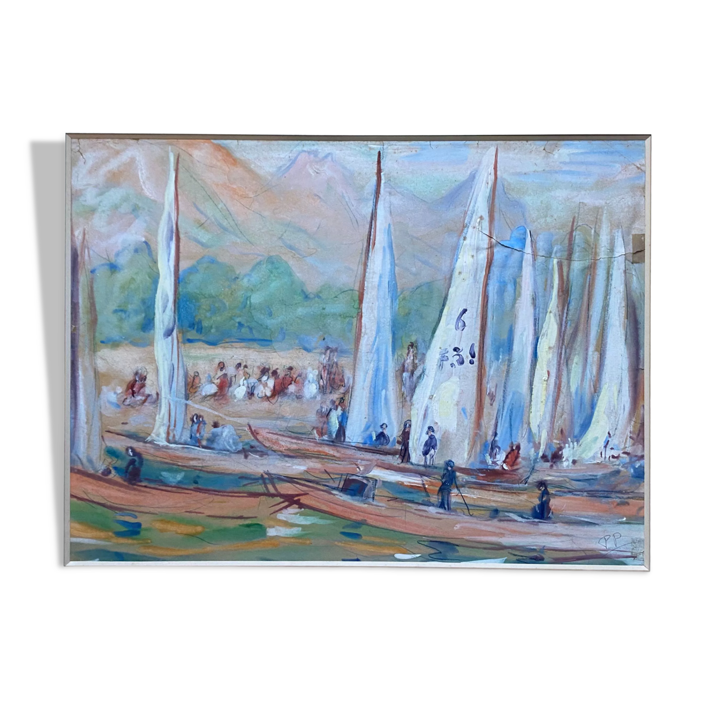 Large painting Gouache by Paul PAQUEREAU (1871-1950) "The Regattas"