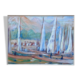 Large painting Gouache by Paul PAQUEREAU (1871-1950) "The Regattas"