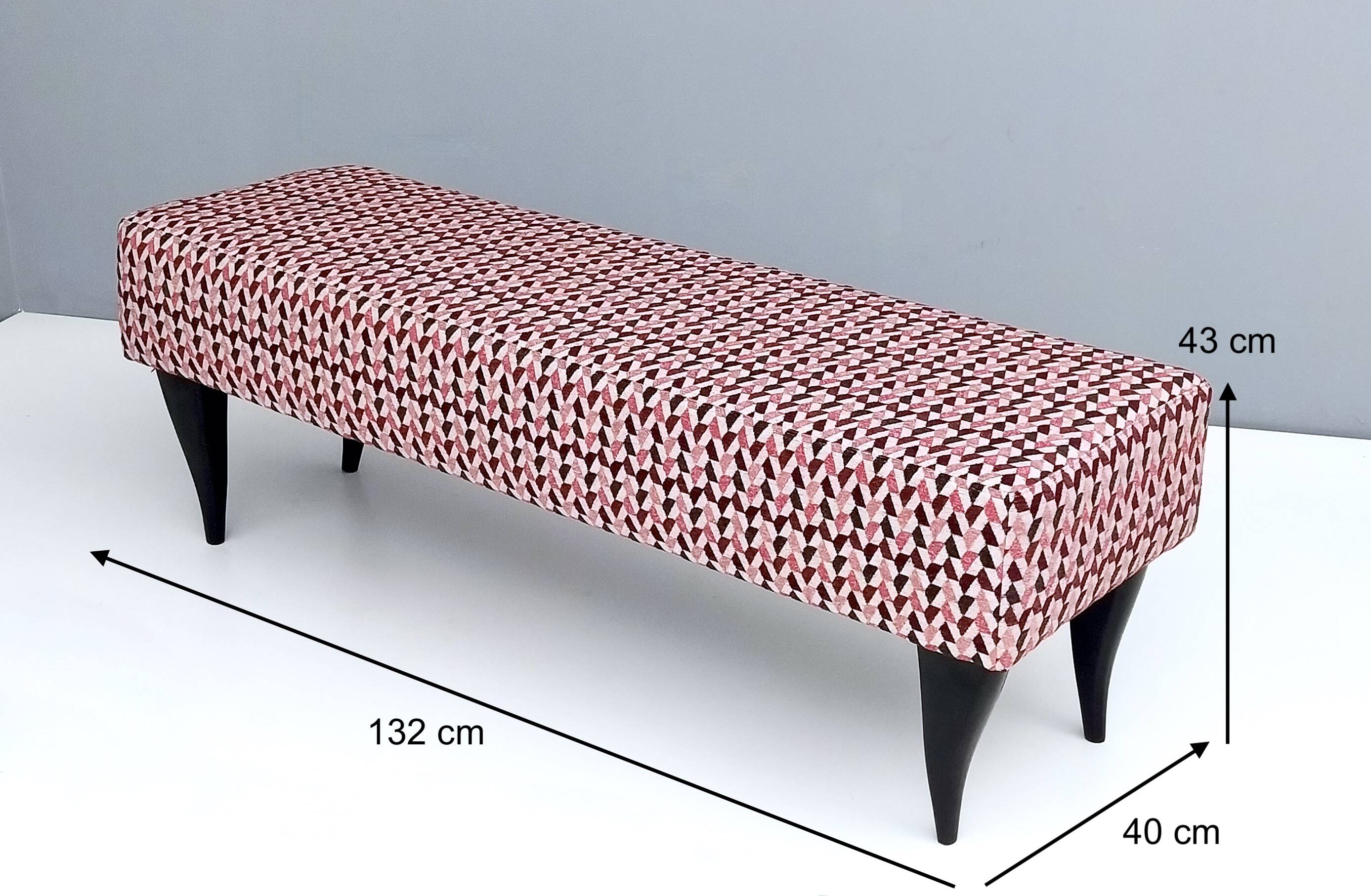 Pair of Benches with Red Patterned Fabric Upholstery, Italy