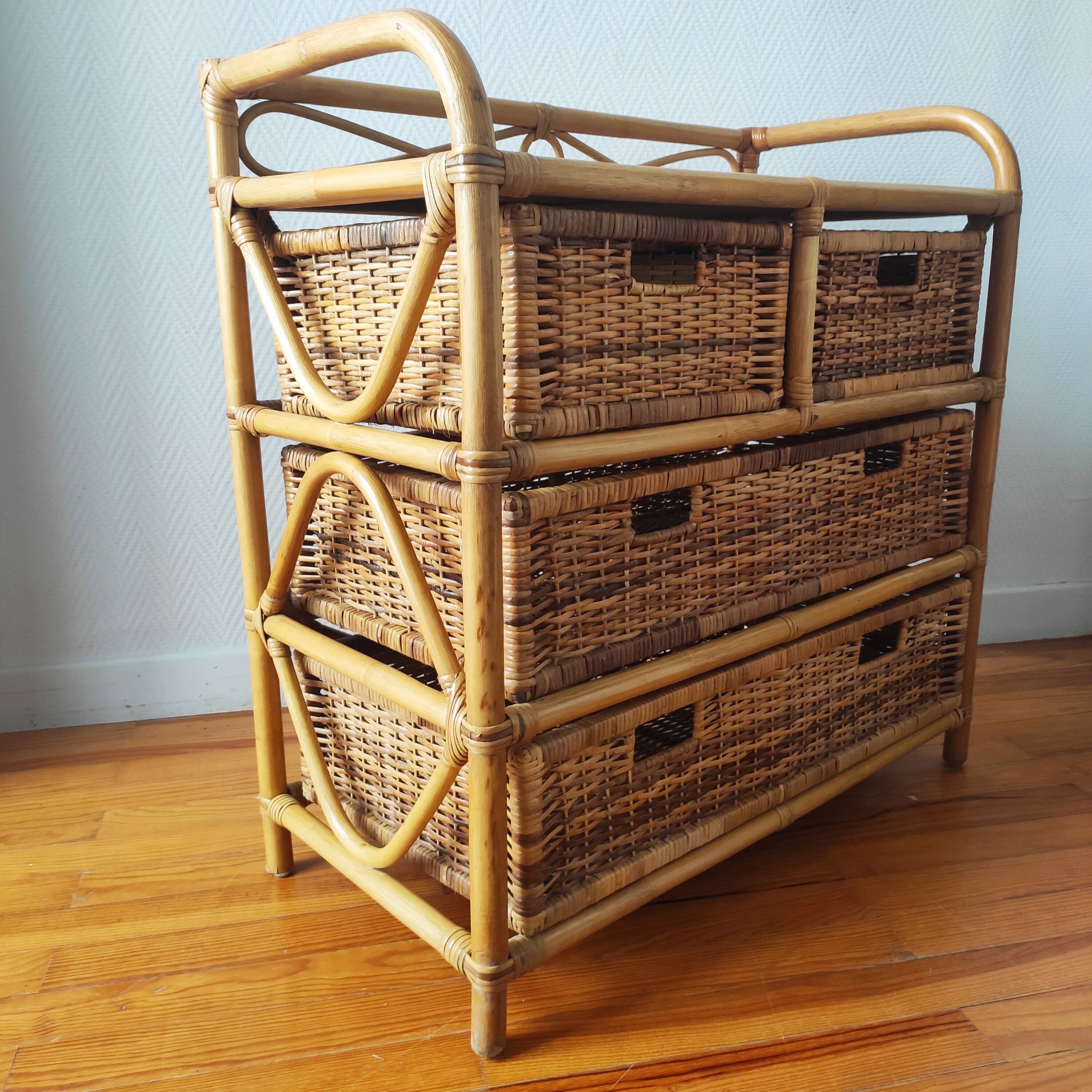 Commode vintage en rotin clair