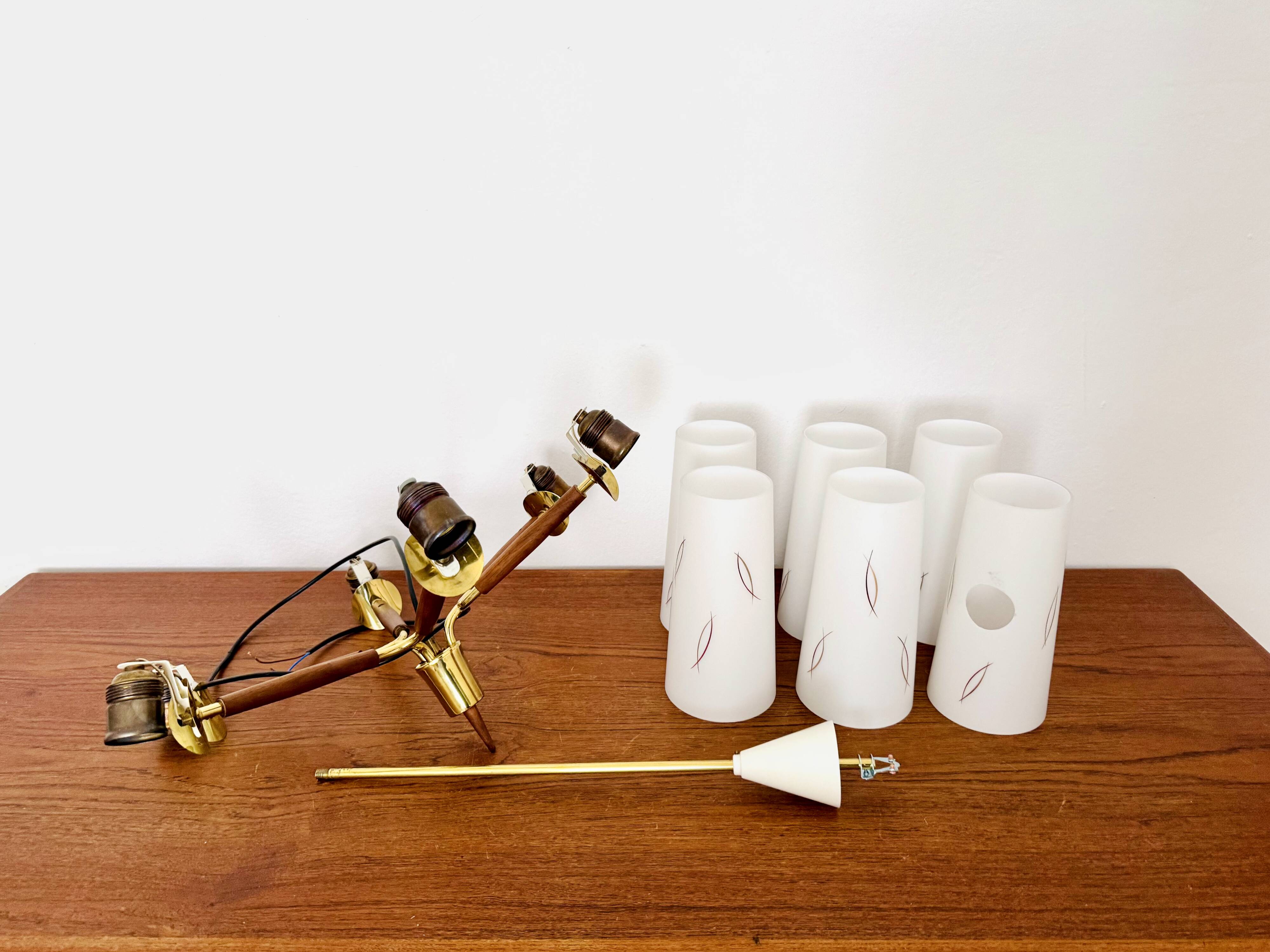 Brass and Walnut Chandelier by Rupert Nikoll