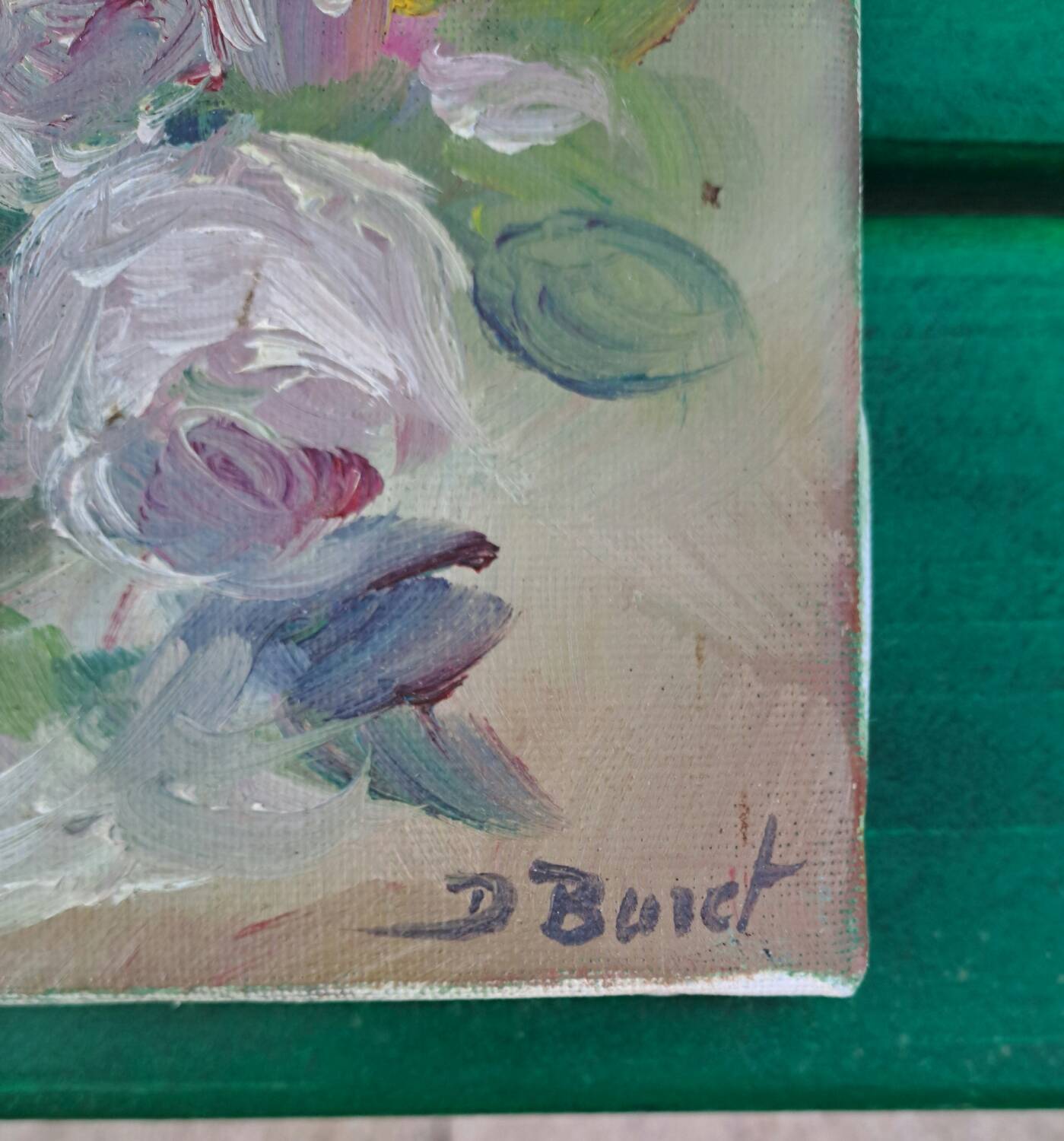 Oil on canvas basket and flowers signed