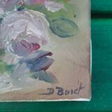 Oil on canvas basket and flowers signed
