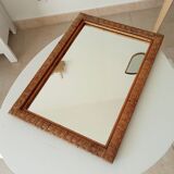 Miroir rectangulaire vintage en rotin tressé et bambou années 60/70