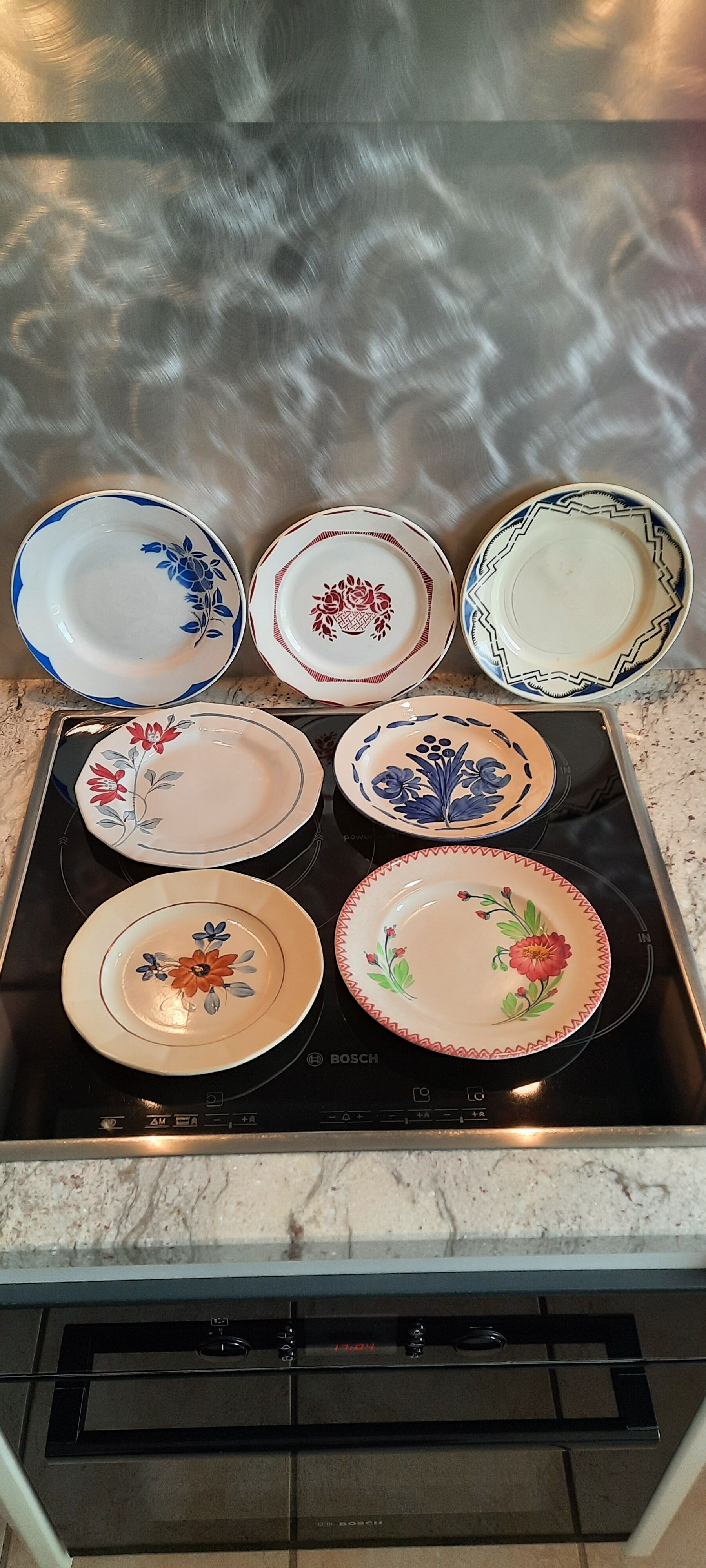 Old flat faience plates