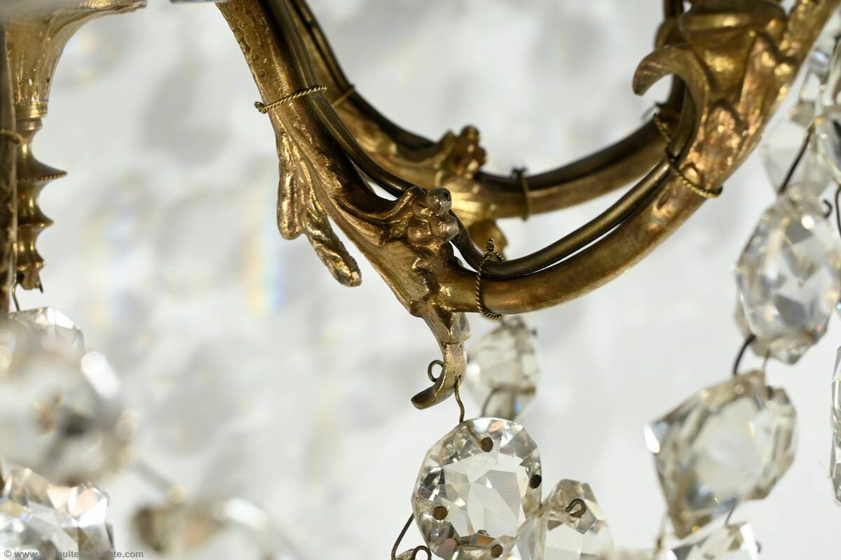 Bronze and Crystal Wall Lights with Pendants, Louis XV style – Late 19th century