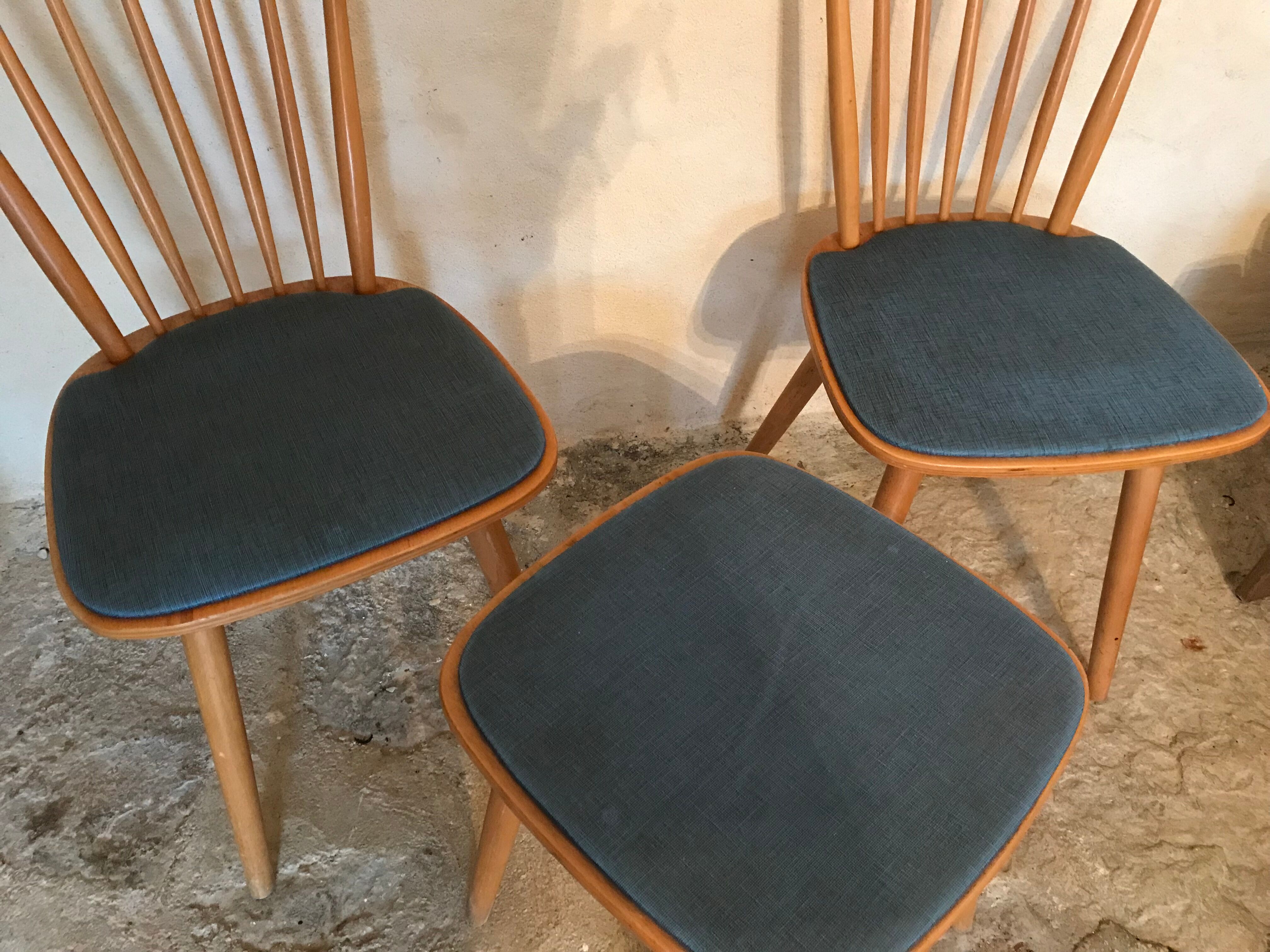 Set of 2 chairs with bars and a stool vintage compass feet 1960's