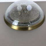 Ice glass bubble brass ceiling light by Hillebrand Leuchten, Germany, 1970s