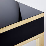 Pair of black lacquered consoles and brass 1970