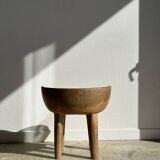 Quadripod chair with round seat and small back in natural monoxyl mango wood