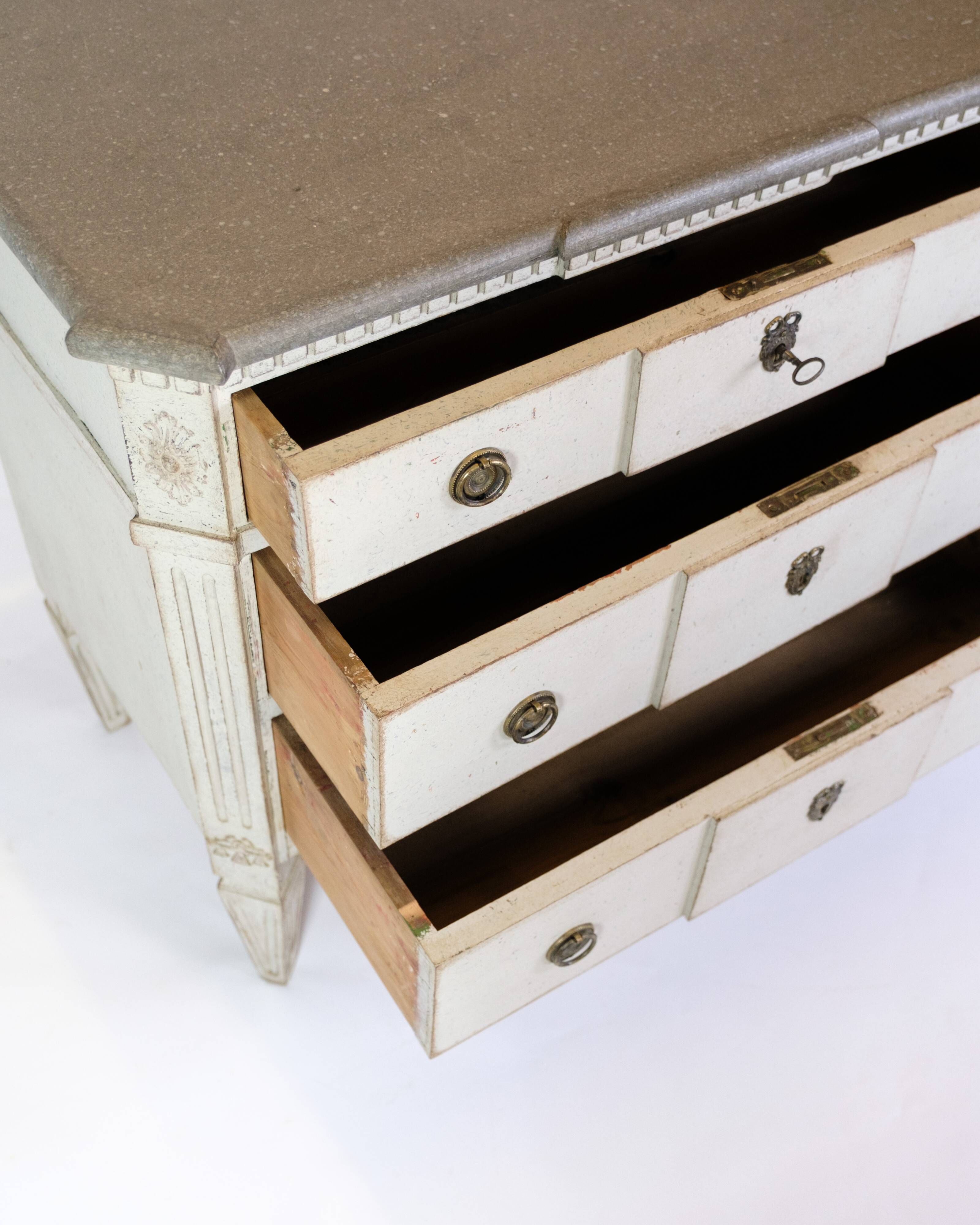Gustavian Chest Of Drawers Grey Painted, Swedish Origin From 1840s