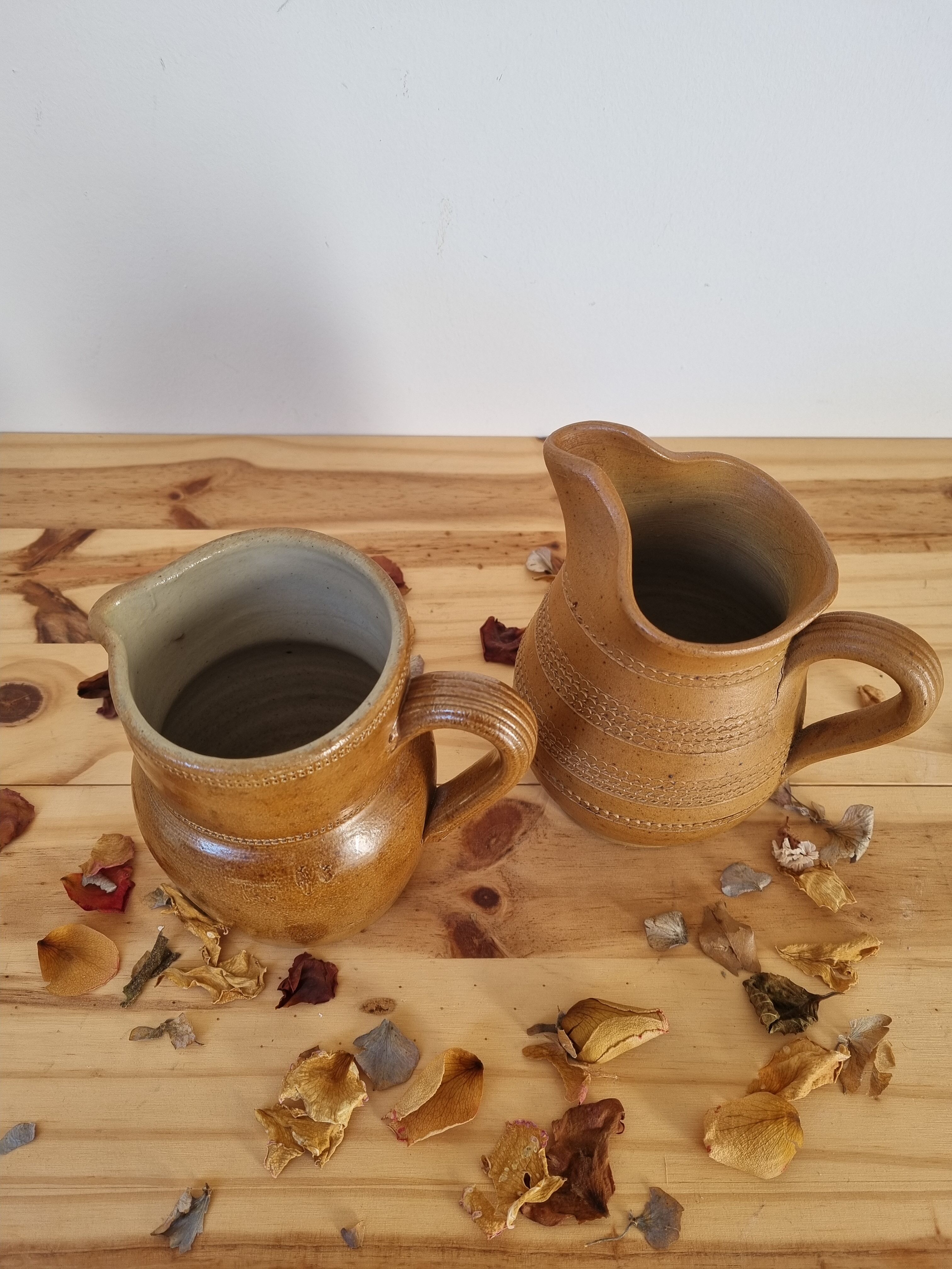 Pair of pitchers carafes vase stoneware