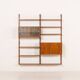 Scandinavian vintage shelving wall unit with a bureau and bar cabinet, Den