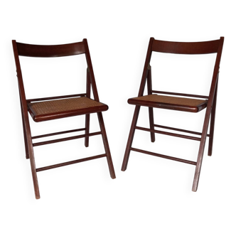 Folding wooden and cane chairs