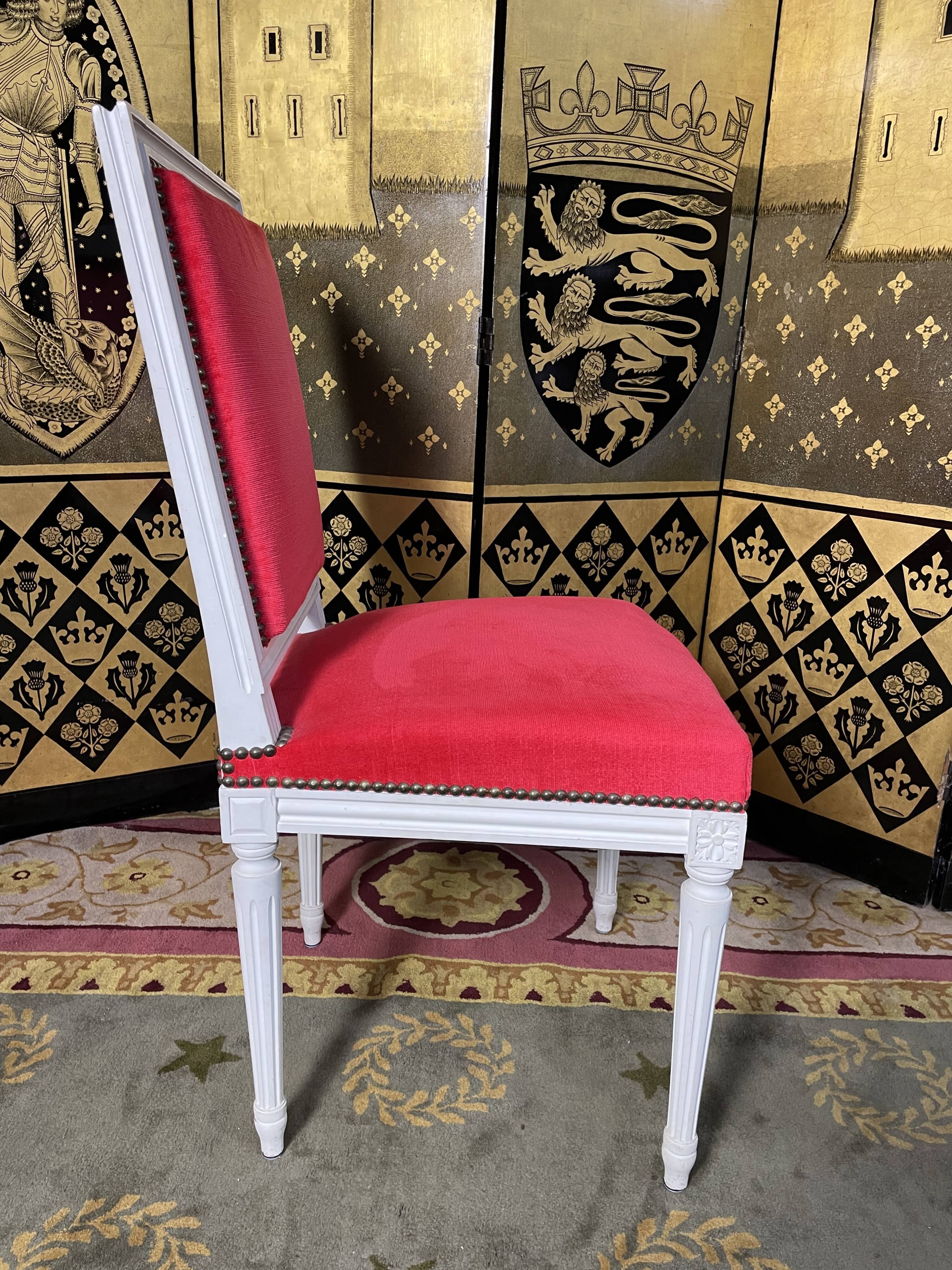 Suite of 6 Louis XVI red velvet style chairs