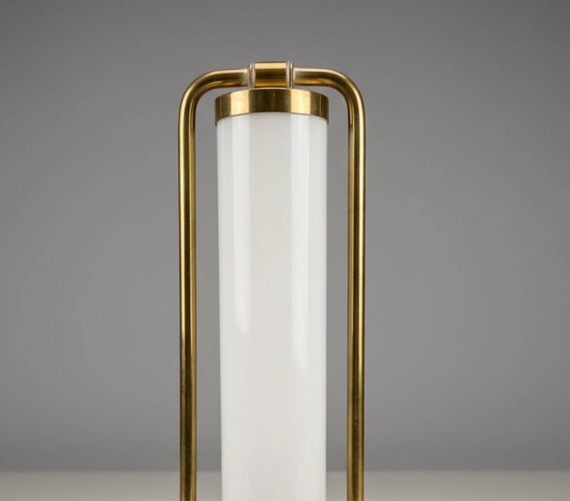 Bauhaus table lamp brass & opaline glass 1930s Czech Republic