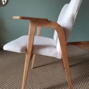 Scandinavian armchairs by Roger Landault in white.
