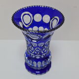Vase bleu cobalt en cristal de plomb taillé à la main par caesar crystal bohemiae co, années 1980