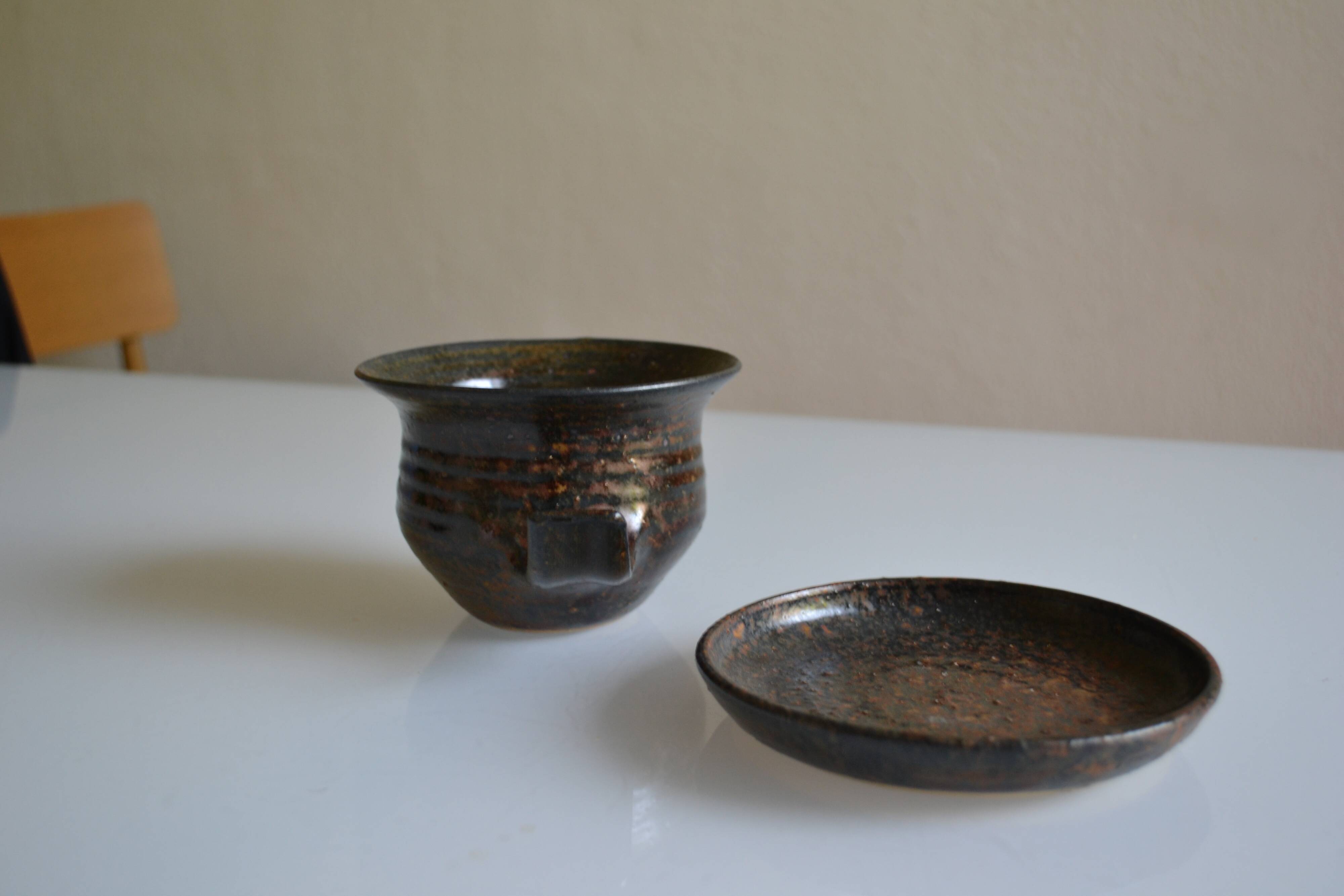1970s ceramic cup and saucer signed