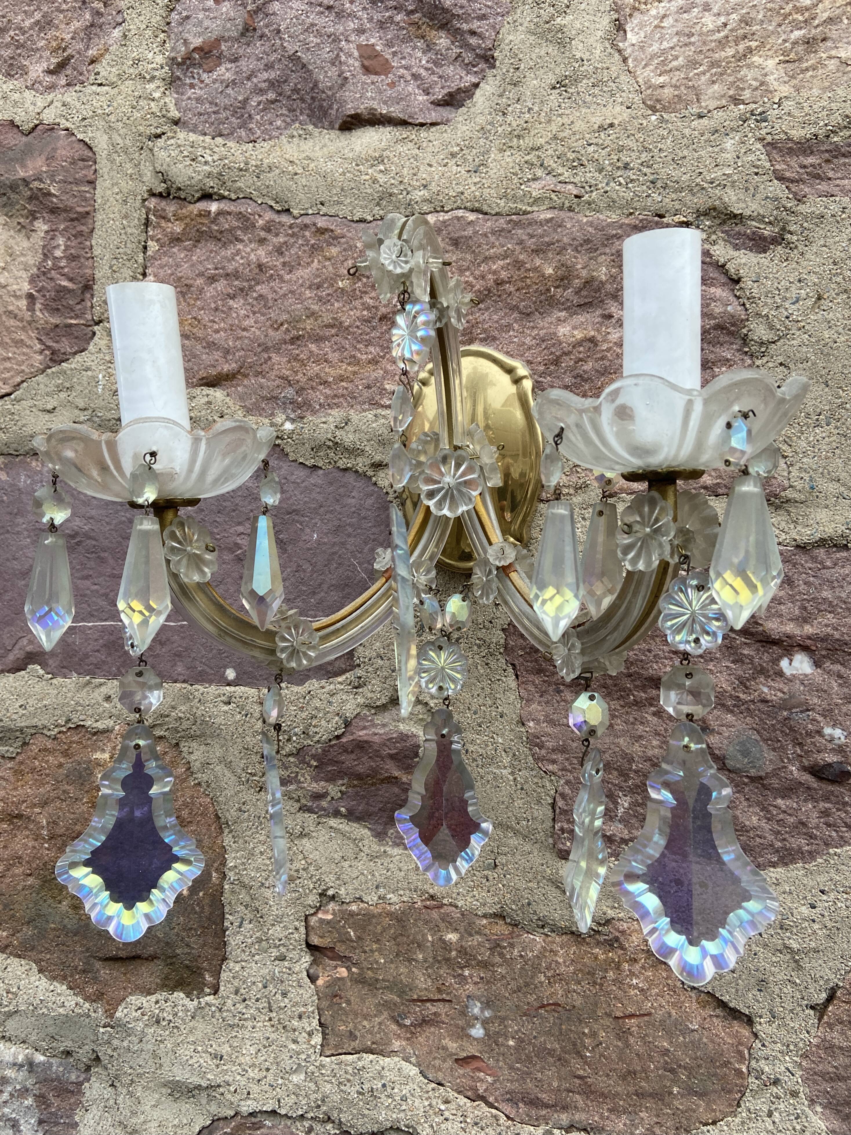 2 Venetian crystal sconces wall lights Marie-Thérèse old rococo