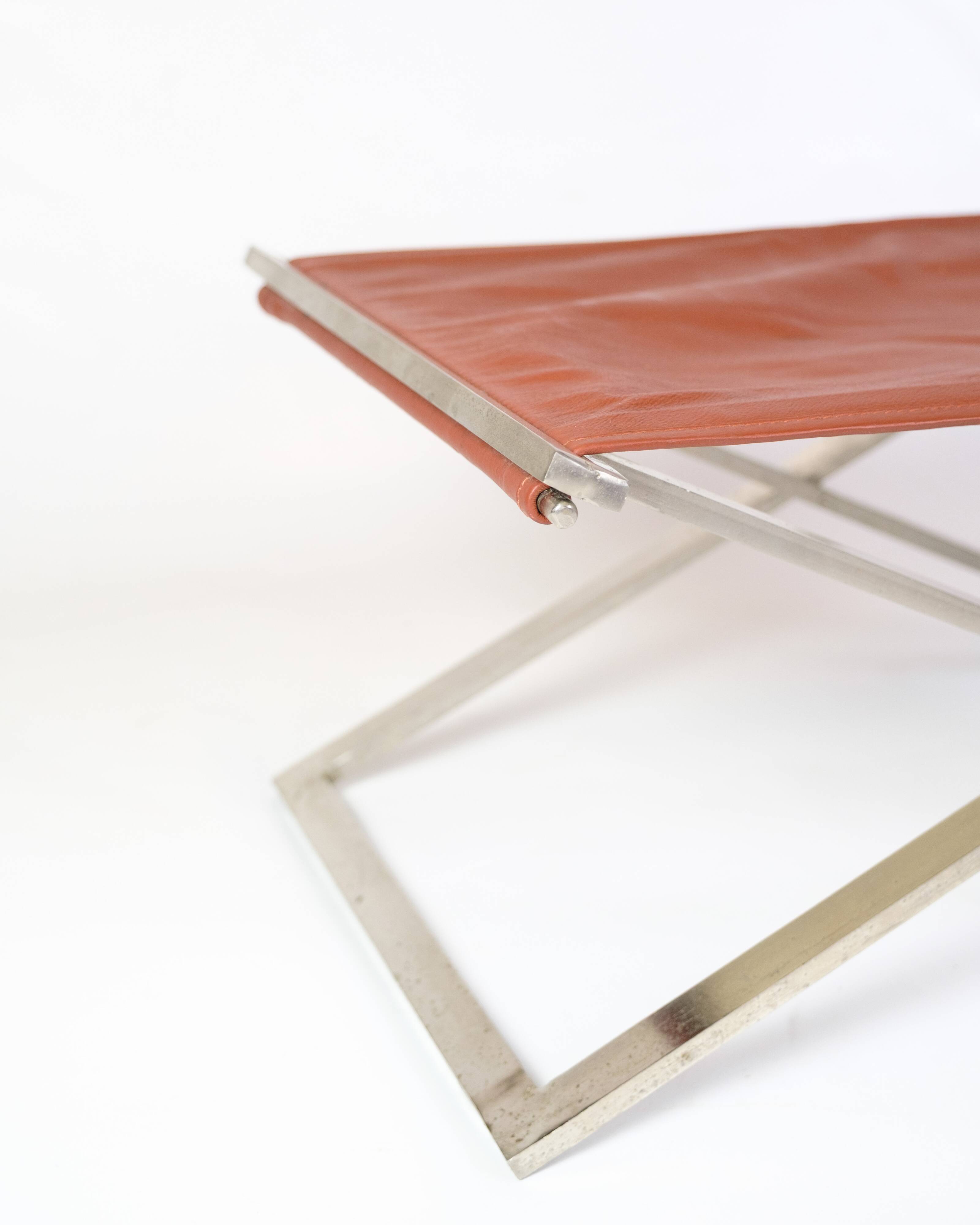 Stool Made In Brushed Steel With Cognac Leather By Michael Christensen