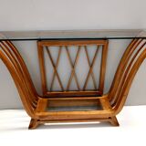 Art Deco Cherrywood Console Table with a Rectangular Glass Top, Italy
