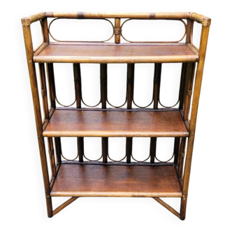 3-tier bamboo and rattan shelf circa 1970
