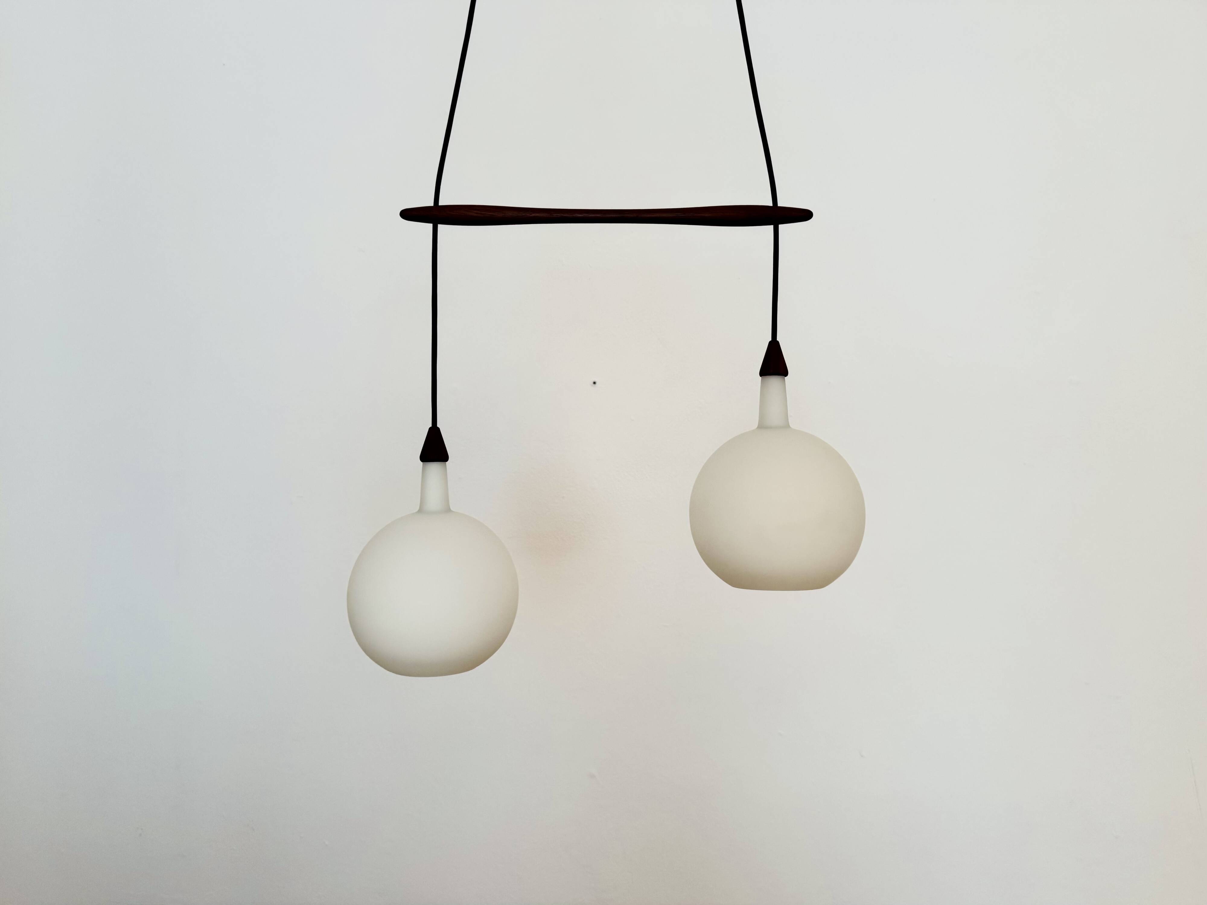 Danish Opaline and Teak Cascading Lamp by Nordisk Solar