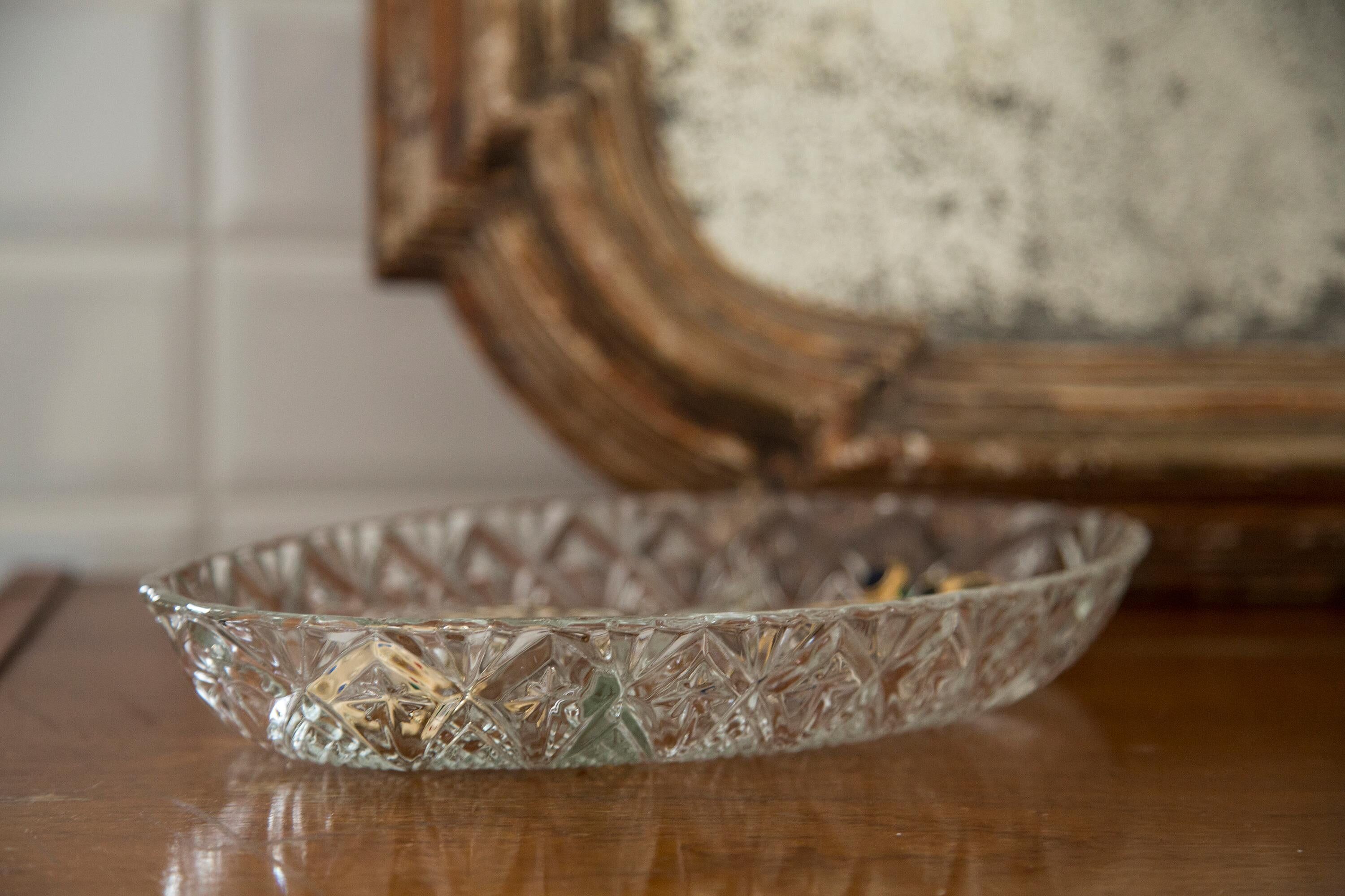 Vintage decorative transparent crystal plate, Italy, 1960s