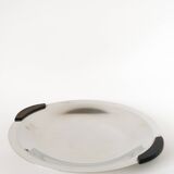 Round stainless steel dish with wooden handles, Design, 1970 - 32 cm