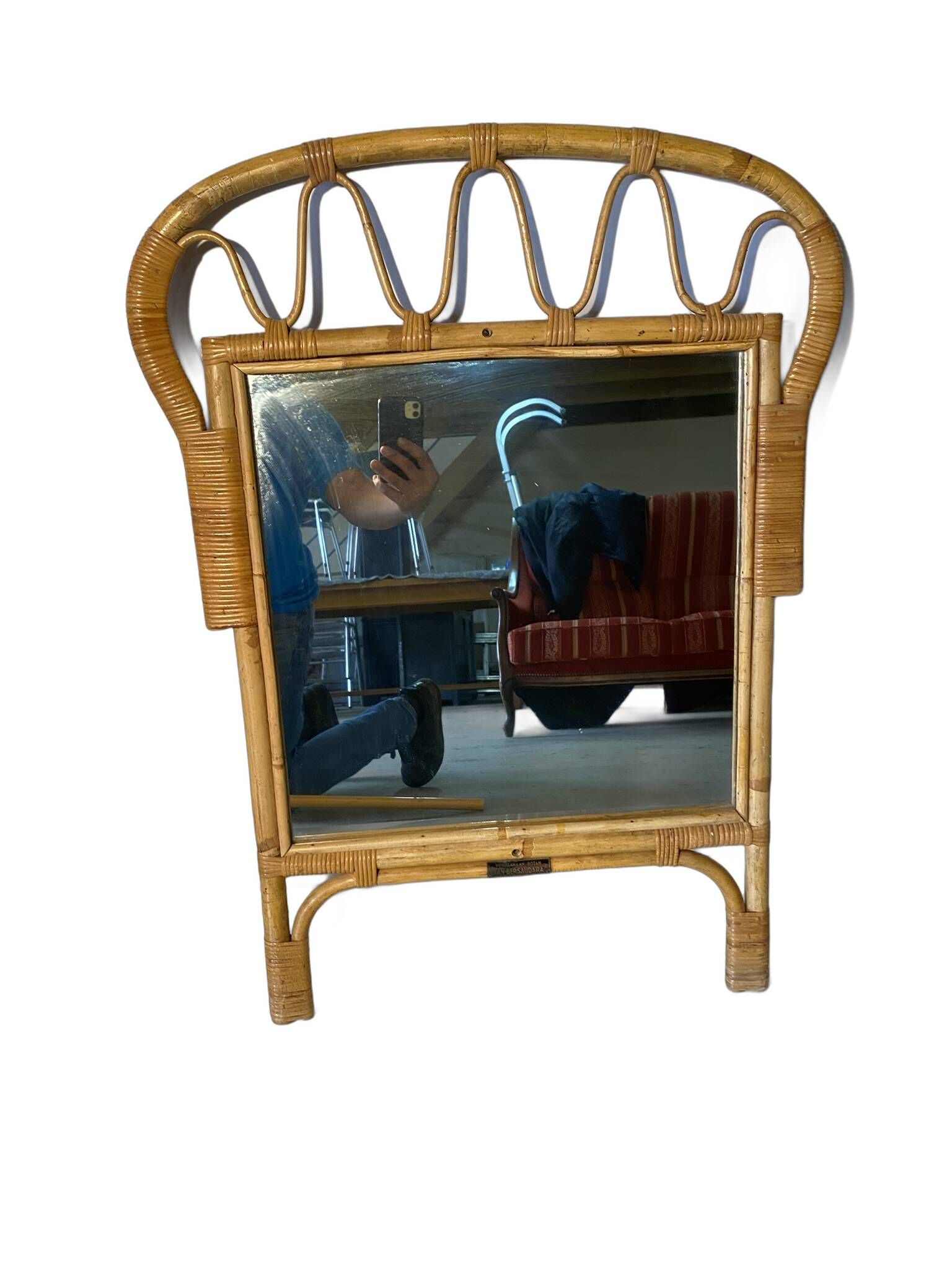 Miroir vintage en rotin année 1960