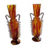 Paire de vases de la verrerie de Clichy orange jaune marbré en forme d'amphore