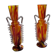 Pair of vases from the Clichy glassworks, orange-yellow marbled, in the shape of an amphora