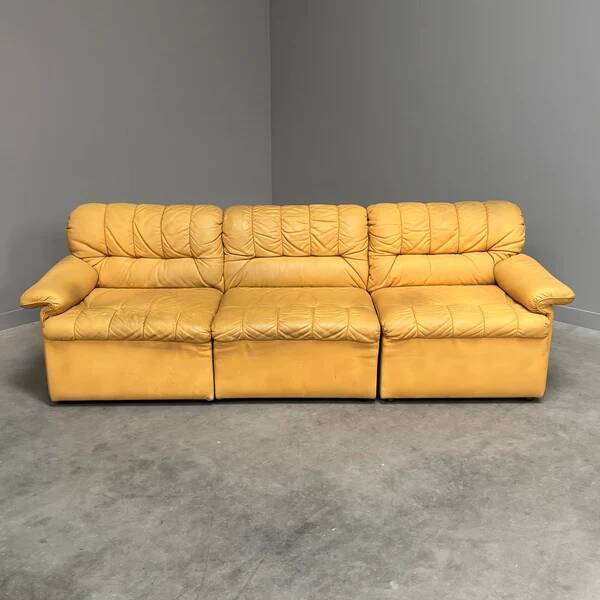 Yellow leather lounge sofa by Laauser, 1970s