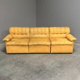 Yellow leather lounge sofa by Laauser, 1970s